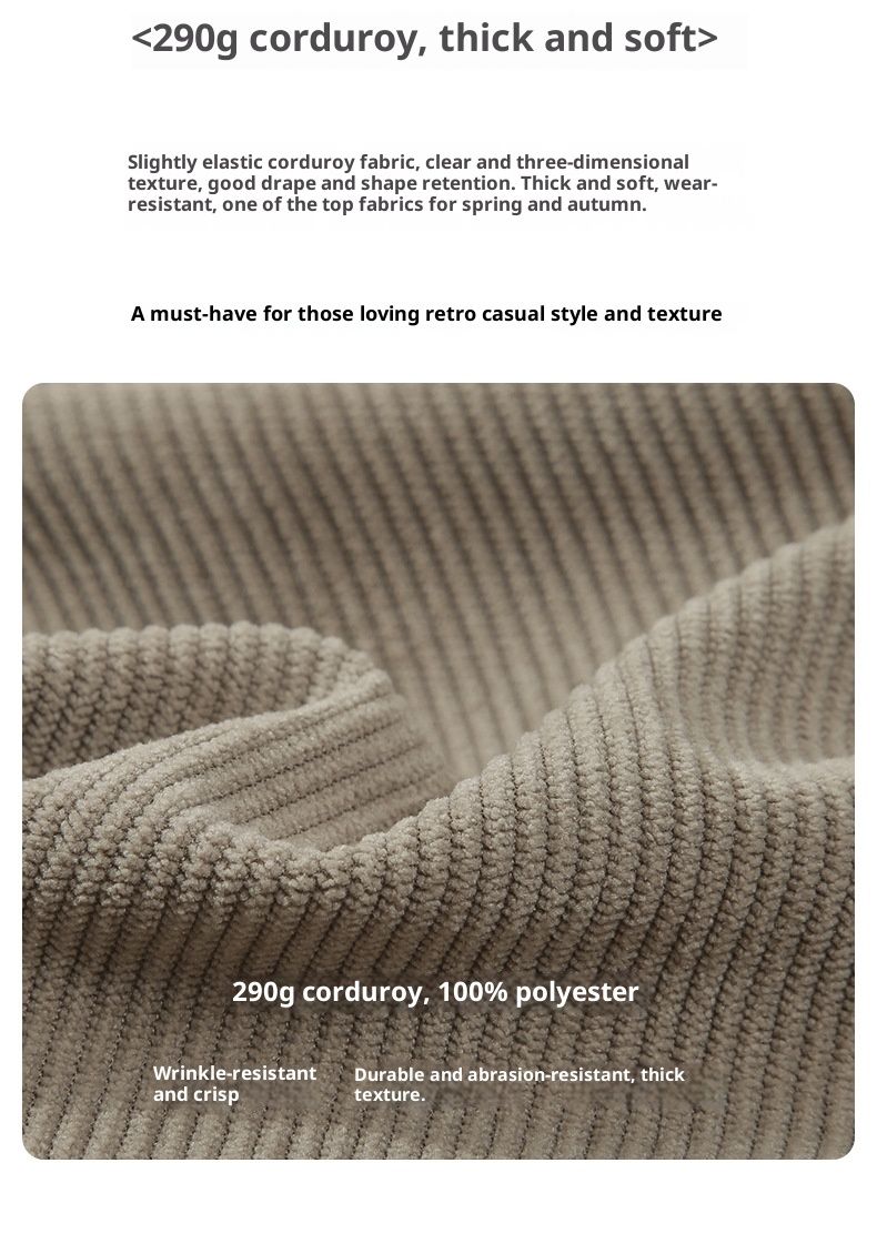 Men's 290g Corduroy Casual Pants Retro Style Loose Fit Tapered Pants With Embroidery, Autumn Essential (Dark Grey/Khaki/Black/Army Green)_voghion.com