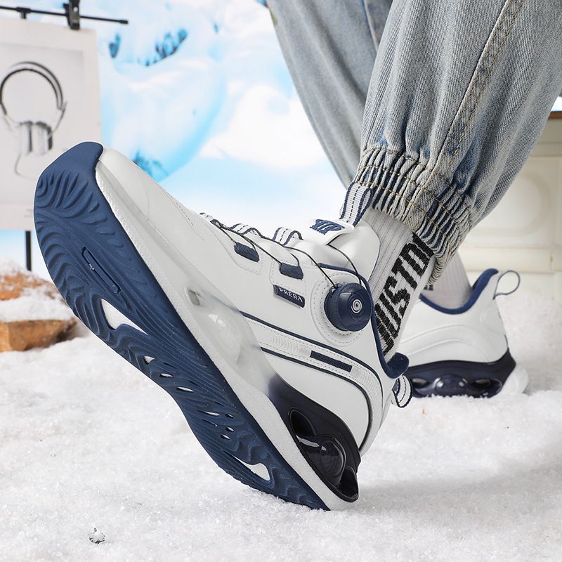 Casual Shoes, 2025 Winter Couple Running Shoes, Men's And Women's Leather Shoes With Twist Button, Popcorn-shaped Shock-absorbing Sports Shoes._voghion.com