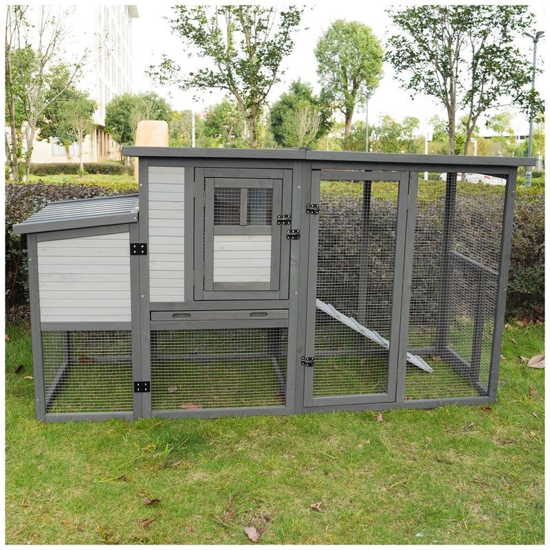 79"Large Chicken Coop With Upgraded Perches, Wooden Outdoor Chicken Cage With Large Nesting Box, Weatherproof Open Asphalt Roof &Removable Bottom, Duck House, Rabbit Hutch_voghion.com