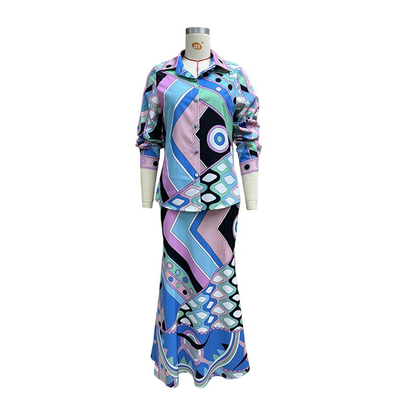 Conjunto de camisa estampada e saia plissada feminina – look fluido de duas peças para primavera e verão_voghion.com