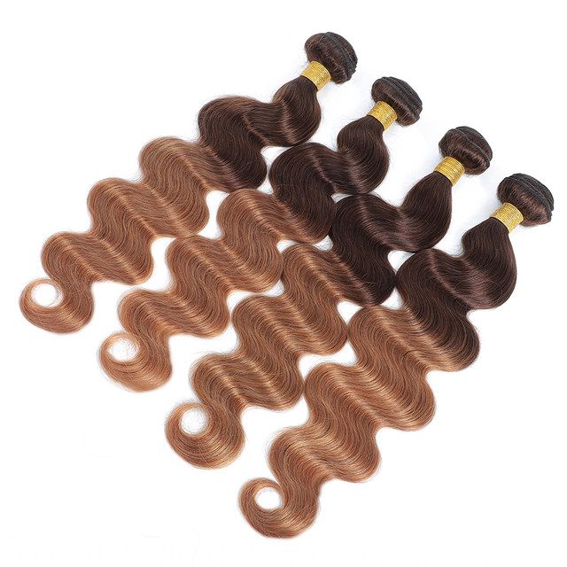 Fasci colorati con chiusura fasci di tessuto per capelli umani a onda del corpo con chiusura in pizzo HD estensioni marrone ombre per le donne_voghion.com