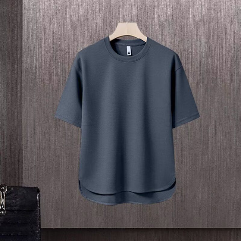 Loose-Fit Men's T-Shirt And Shorts 2-Piece Set Solid Color Summer Japanese Trendy Style Ins Short Sleeve Casual Wear_voghion.com