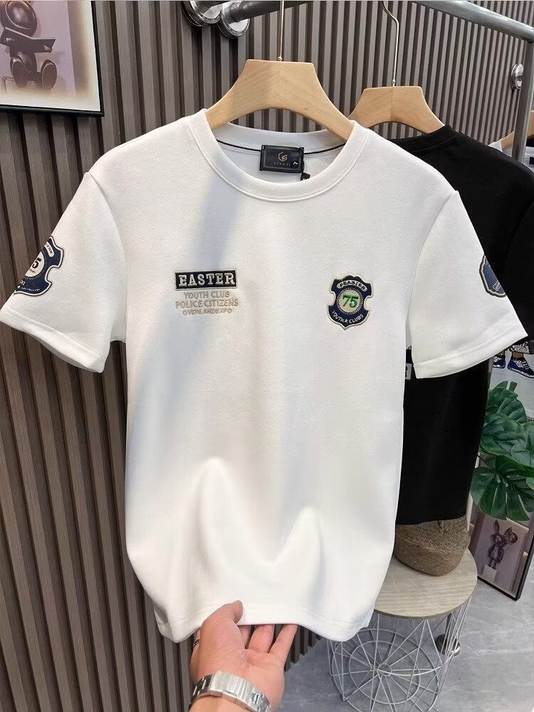 2024 nuovo marchio di moda da uomo a maniche corte estivo in puro cotone t-shirt netta celebrità tendenza giovanile modello semplice stampato top_voghion.com
