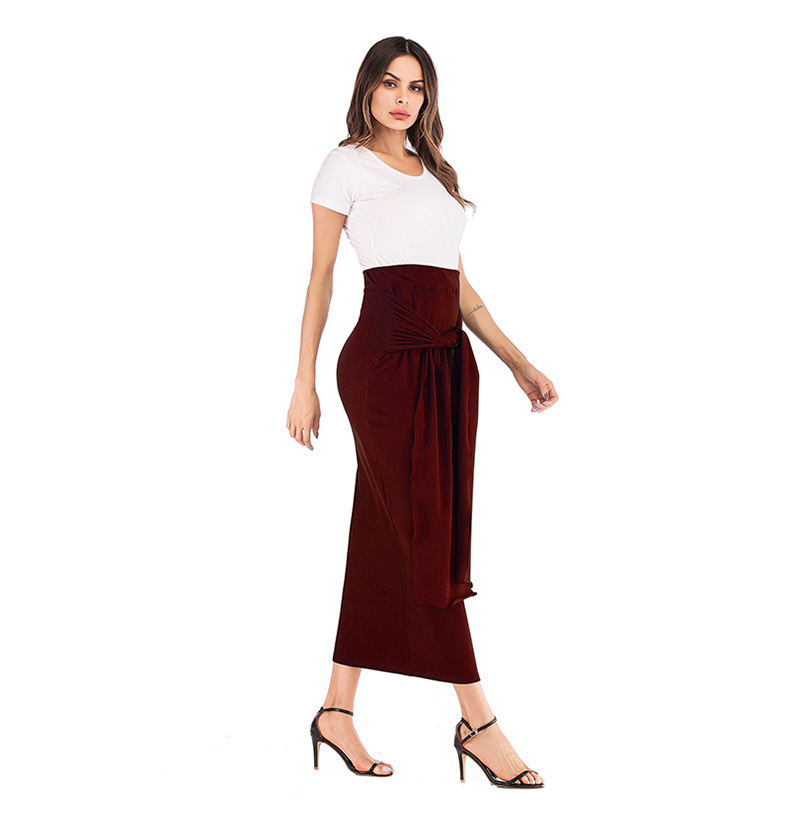 Women's lace-up solid color wrap hip skirt_voghion.com