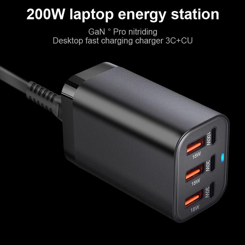 USB C 200W 6-Port Charging Fast Gan Charger Power Adapter For IPhone 14/13/12 Series, Samsung Galaxy S23/S22/S21_voghion.com