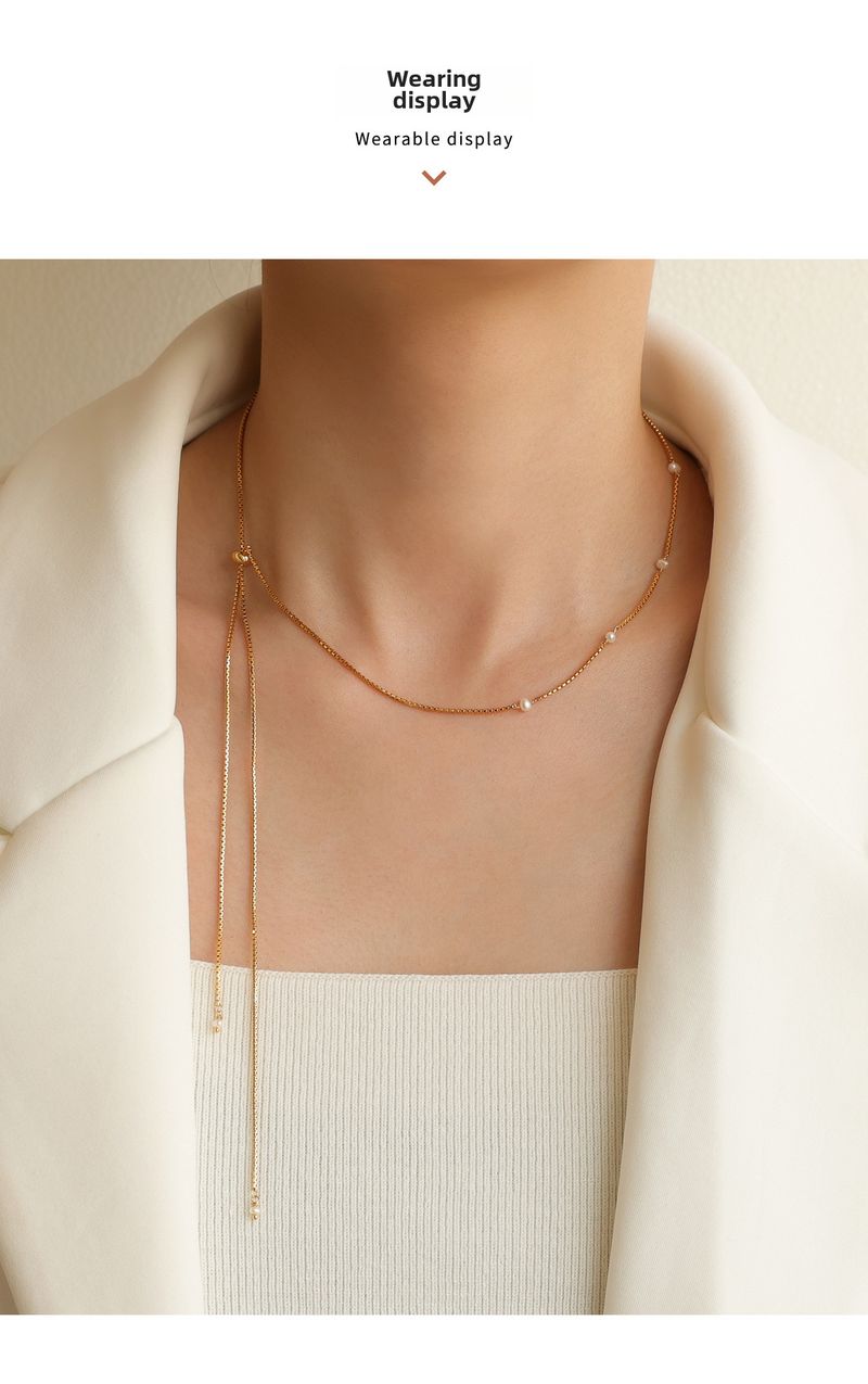 Europäische und amerikanische natürliche echte Perlenkette, verstellbare lange Perlenkette für Damen, Ins Nischendesign, Gefühl für den frühen Herbst, neue Halskette_voghion.com