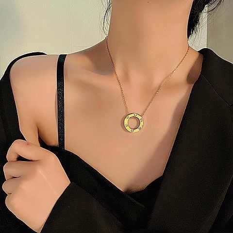 Collier en diamants sertis de cercles, pendentif luxueux et léger, simple et élégant, chaîne de clavicule, acier titane_voghion.com