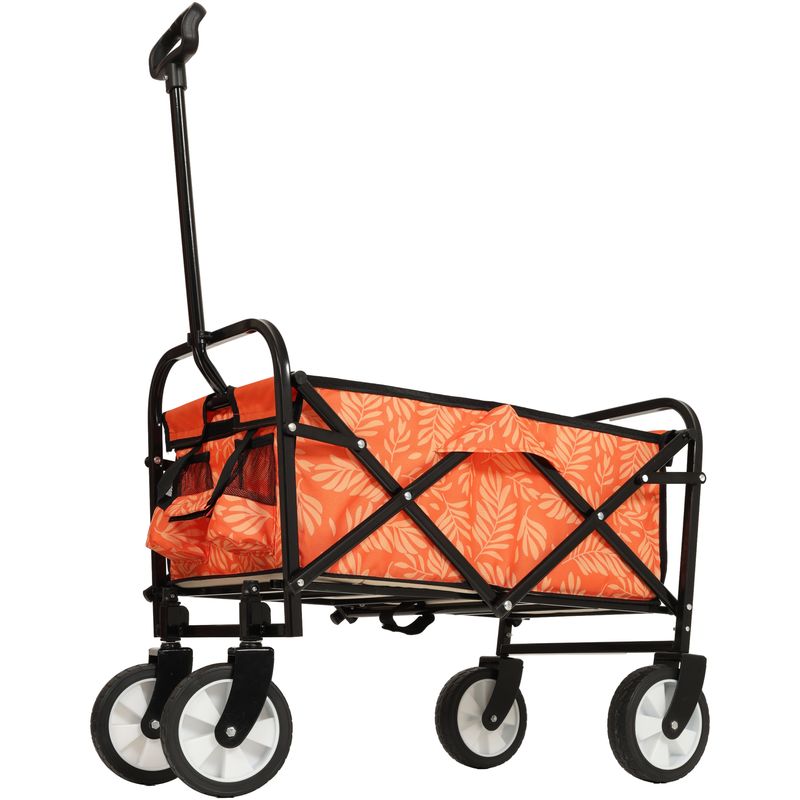 Minimeetall Colorful Collapsible Foldable Wagon Cart With Strapping System, Beach Wagon ,Utility Wagon Grocery Cart Camping Shopping Sports Gardeing Fishing Supports 225lbs,orange Leaf_voghion.com