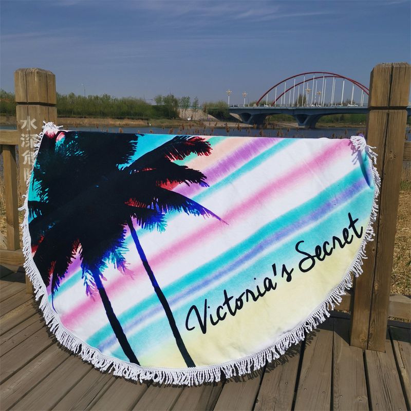 Asciugamano da spiaggia rotondo con stampa attiva, motivo palma da cocco hawaiano, in velluto tagliato, assorbente, in cotone spesso e con nappe_voghion.com