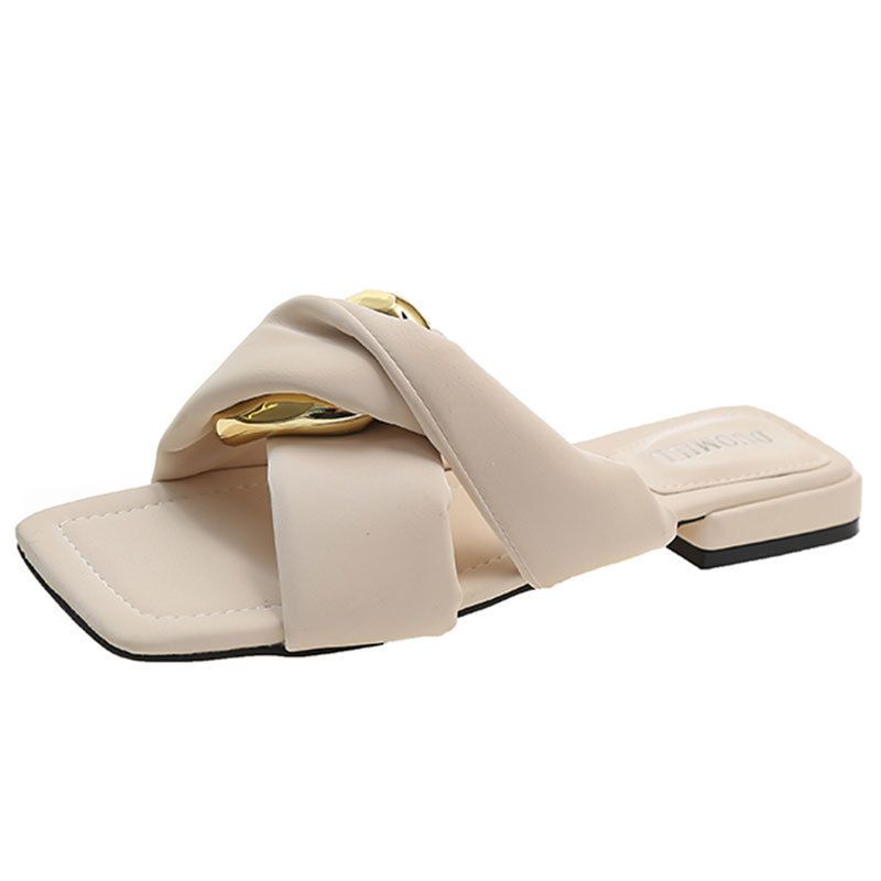 for Women's Instagram 2024 Summer New Fashion Outwear Low Heel Flat Shoes Square Head Lazy French Half Slippers Sandals_voghion.com