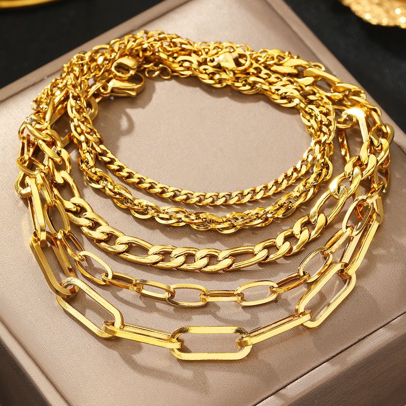 Stainless Steel Bohemian Minimalist Metal Women's Set With 5 Multi-layer Chain Bracelets_voghion.com