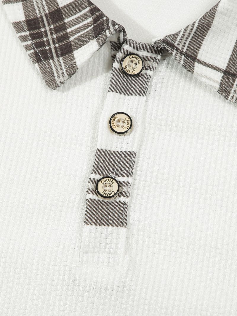 2024 New Men's Casual Polo Shirt Striped Button Waffle Printed Long sleeved_voghion.com