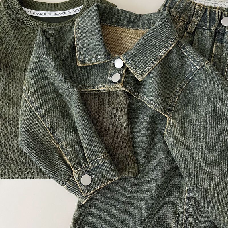 Giacca a maniche lunghe con temperamento coreano per ragazze in stile autunno 2024, completo in denim per bebè 67386_voghion.com