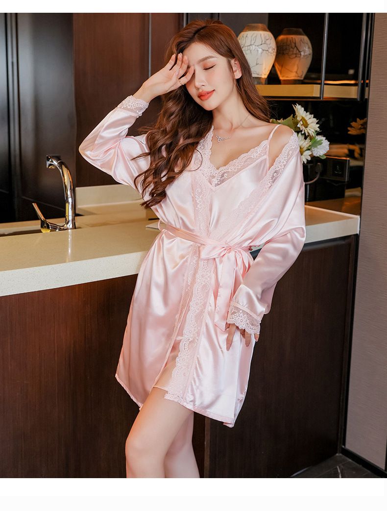 Pigiami da donna, bretelle sexy, stile primaverile e autunnale, camicia da notte in seta ghiacciata sottile, abito a due pezzi, abbigliamento per la casa in seta sintetica_voghion.com