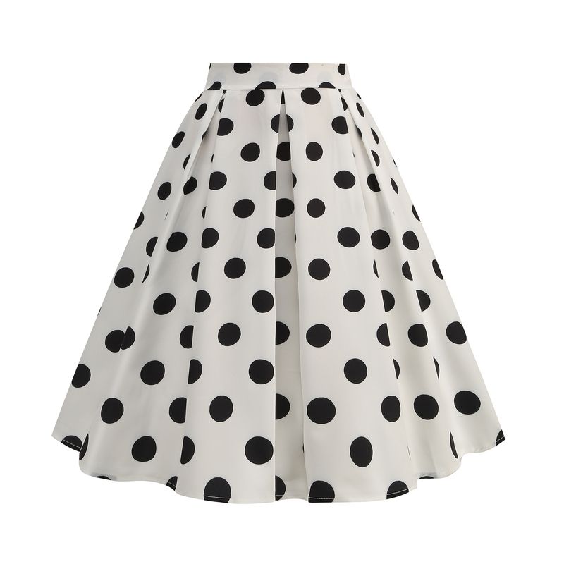 GraceChic X Cross-Border Women's Manufacturer Wholesale European And American Fashion Versatile Polka Dot Print Half Pleated Waist_voghion.com