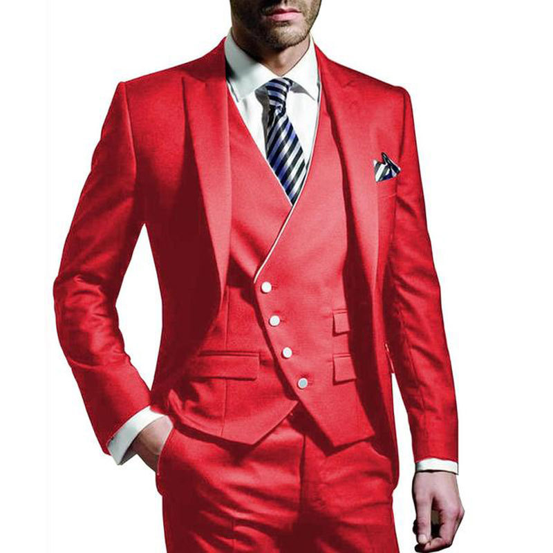 Man's clothing Three-piece men's suit suit jacket One button formal business suit tuxedo_voghion.com