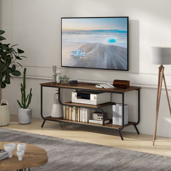 TV Stand With Power Outlets And LED Lights - TV Stand For TVs Up To 55 Inch, Entertainment Center With Shelves, Modern TV Console Table For Living R_voghion.com