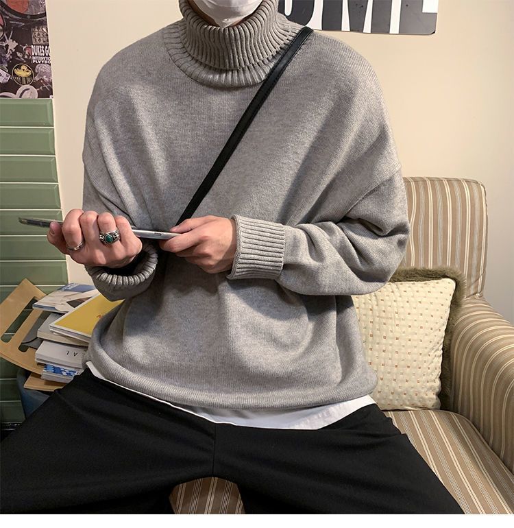 Britische minimalistische Trendmarke Herbst Einfarbiger Rollkragenpullover für Herren Paarstil Ins Unisex Vielseitiges Oberteil 1_voghion.com