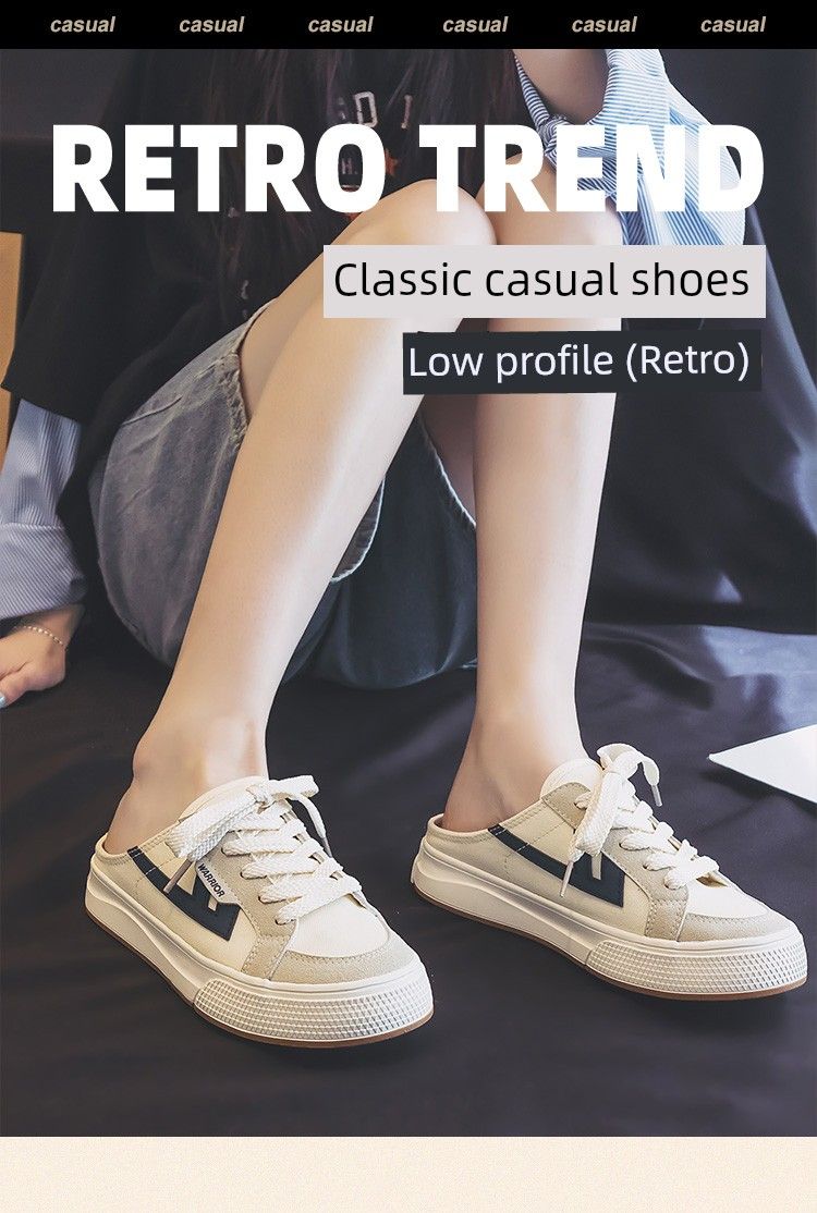 Warrior Slip-on Half Slippers Summer Canvas All-Matching Women's Shoes_voghion.com