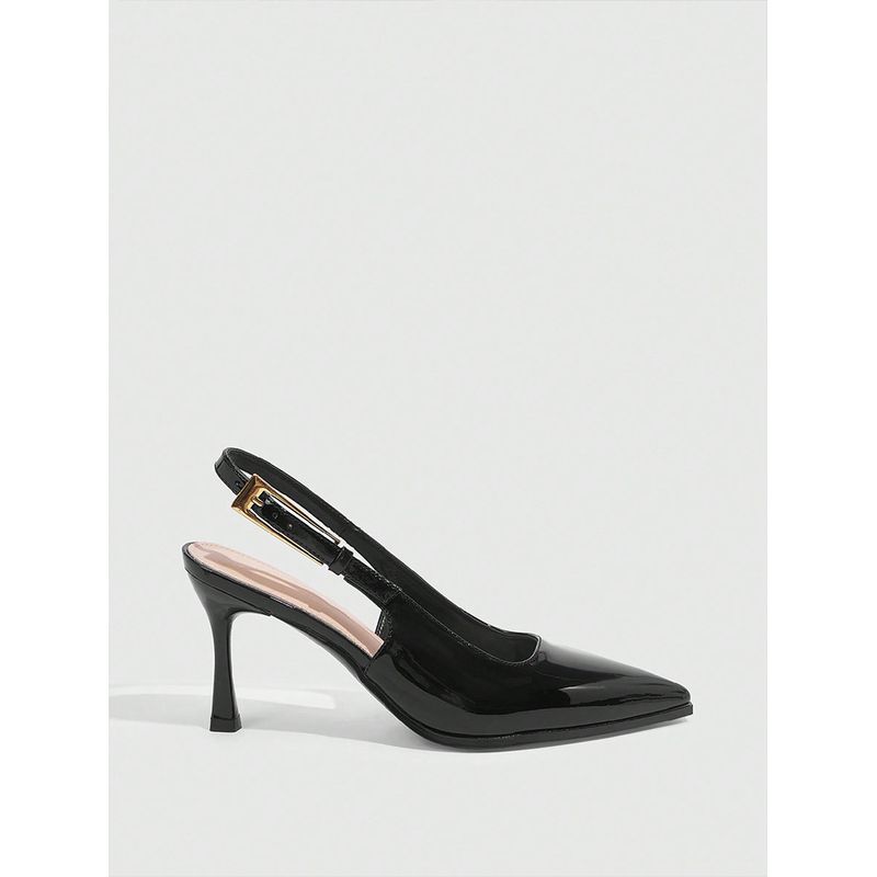 Pointy Patent Leather High Heels Women's New Small Metal Buckle Thin Heel Overhead Sandals_voghion.com