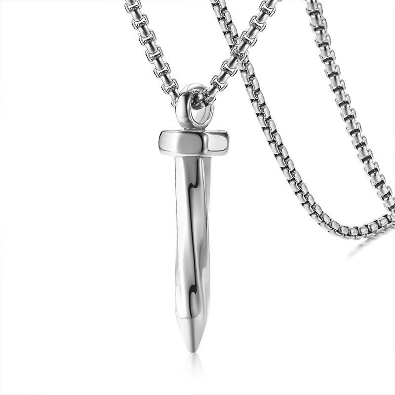 Design-Nagel-Halsketten für Herren, modischer, gedrehter Edelstahl-Snag-Anhänger mit Box-Kette, cooler Punk-Rock-Halsschmuck_voghion.com