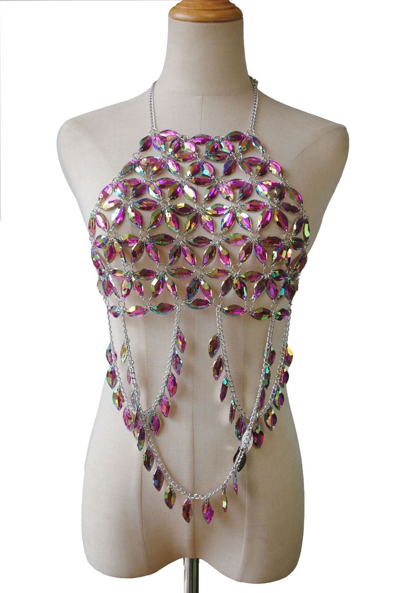 Corrente corporal feminina em acrílico na moda - Joia elegante para biquíni e praia, peça estilosa para usar em camadas em festas, férias e ocasiões especiais._voghion.com