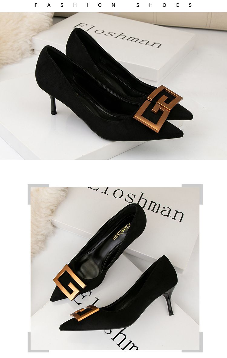 Chaussures pour femmes version coréenne de chaussures professionnelles polyvalentes pour femmes en daim à talons aiguilles pointus sexy minces banquet talons hauts chaussures simples à bouche peu profonde_voghion.com