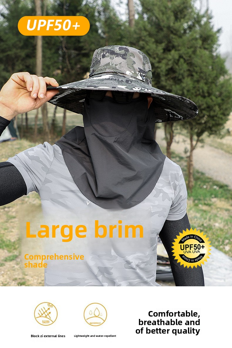 Men's Summer Outdoor Hat With Ear-Loop Face Mask - Wide Brim UPF 50+ Sun Protection For Hiking & Fishing (Mosquito-Proof Design)_voghion.com