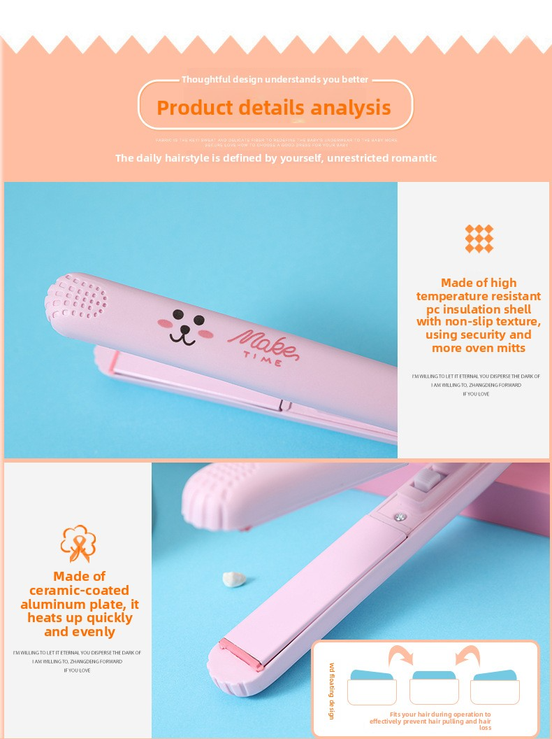 Mini Hair Straightener & Curling Iron - 2-In-1 Styling Tool For Bangs & Waves (Fast Heating Travel Size Dual Voltage Ceramic Plates)_voghion.com