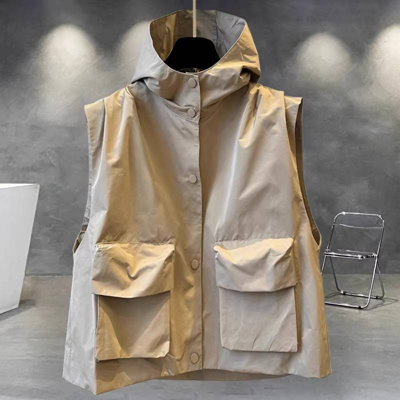 Chaleco con capucha estilo coreano para hombre: prenda ligera con cremallera para primavera y otoño._voghion.com