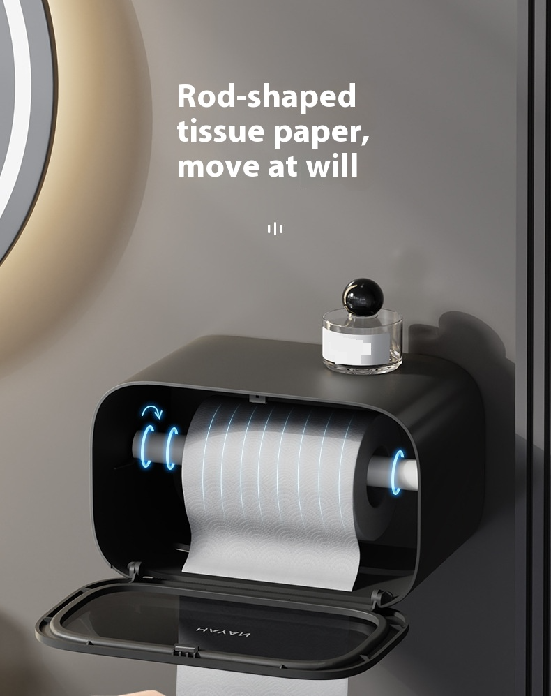 Moderner Toilettenpapierhalter fürs Badezimmer – Wasserdichter Toilettenpapierspender zur Wandmontage, Klebemontage ohne Bohren, quadratisches Design (Weiß/Grau)_voghion.com