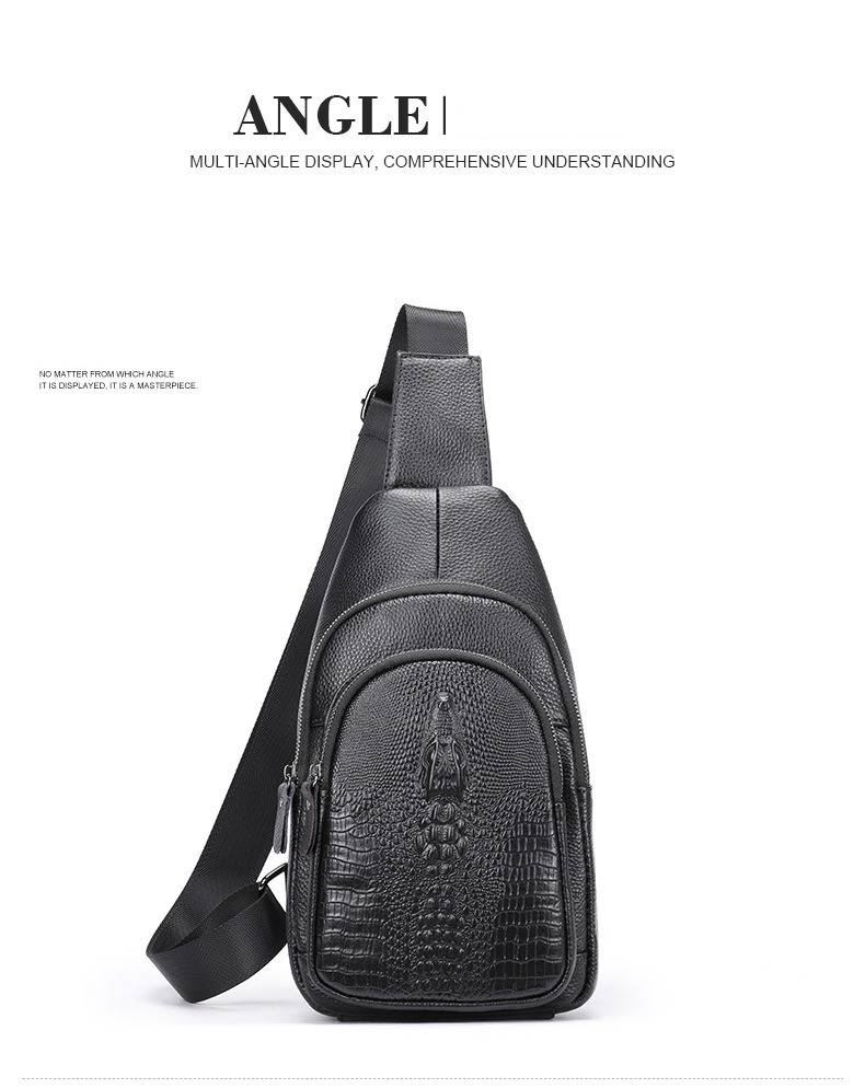 Men's Premium Full-Grain Leather Crossbody Bag - Classic Crocodile Embossed Design, Versatile Shoulder Sling For Everyday Essentials_voghion.com