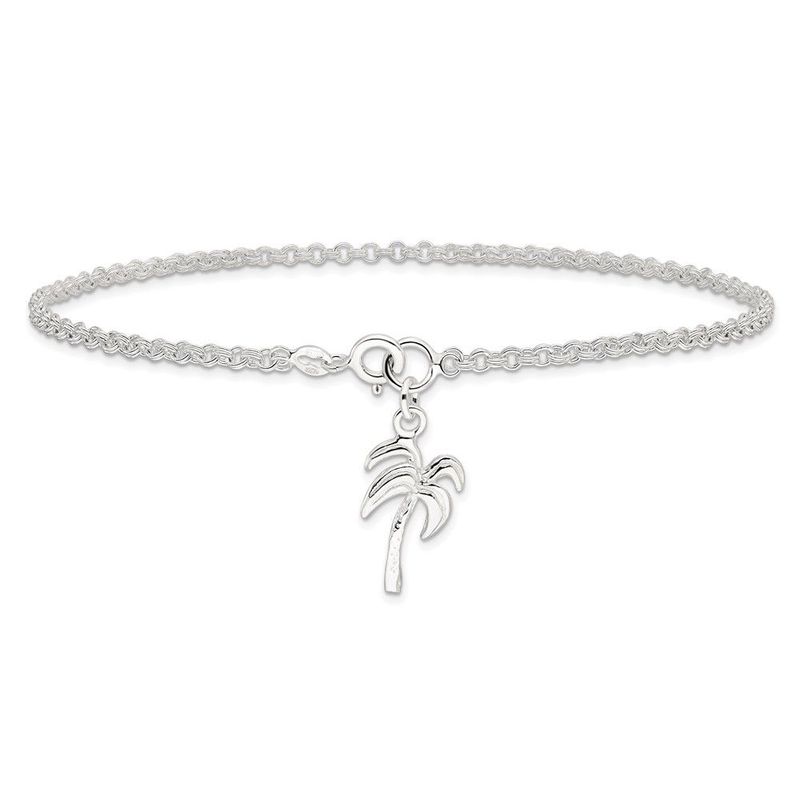 Sterling Silver 10inch Solid Polished Palm Tree Anklet_voghion.com
