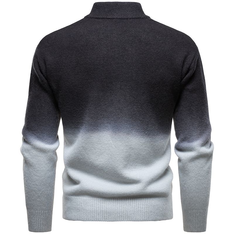 Men's Clothing Stand Collar Zipper Men's British Style Gradient Color Zip-Up Knit Sweater With Stand Collar, Casual Pullover For Autumn & Winter_voghion.com