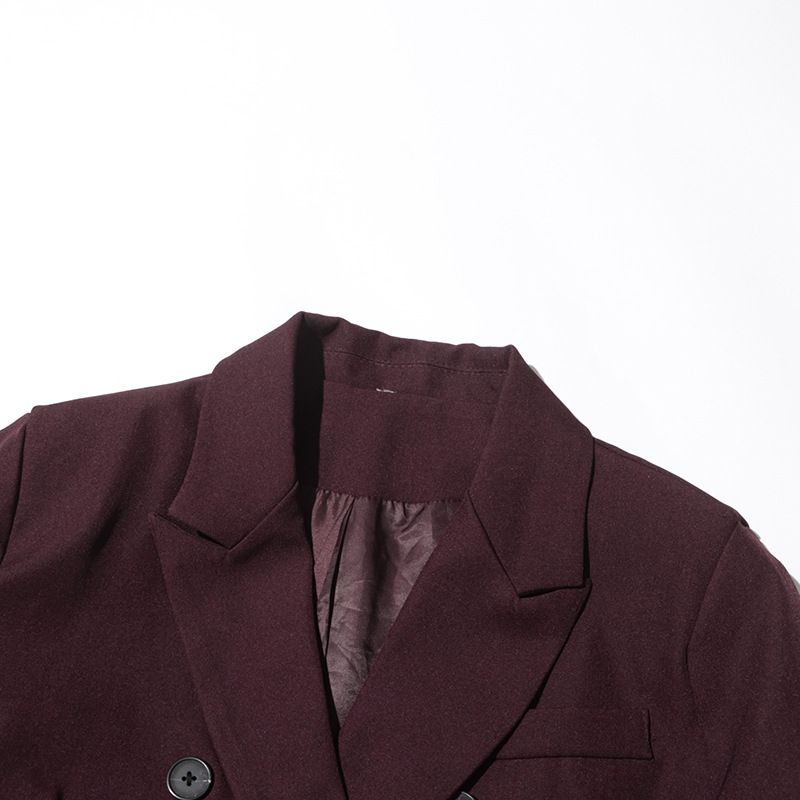 Women’s Elegant Long Trench Coat – French-Inspired Double-Breasted Coat With Notched Lapel (Angora Red/Black, S-XL, Wrinkle-Resistant)_voghion.com