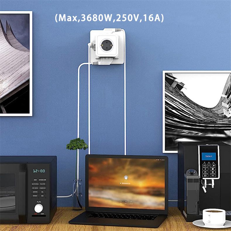 MASSFA Multi-EU-Steckdosenleiste Elektrischer Steckerwürfel Mehrfachsteckdose mit 5 AC-Steckdosen 3680W Adapter für Zuhause_voghion.com