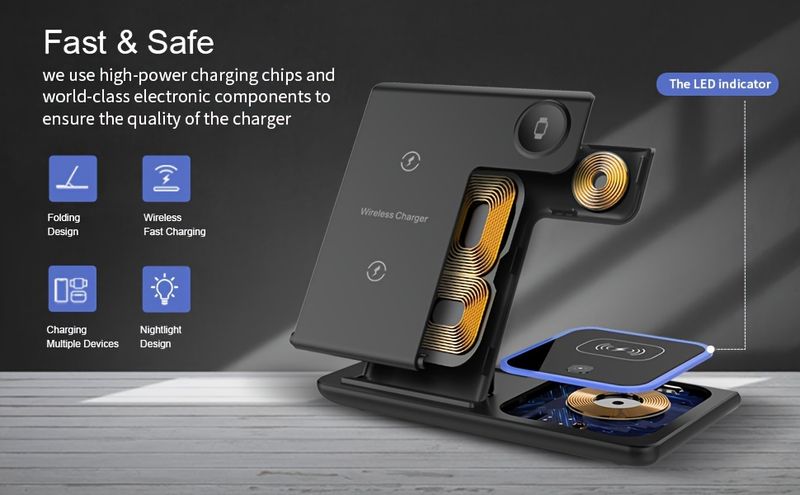 Stazione di ricarica rapida pieghevole 3 in 1, supporto per caricabatterie wireless da 15 W compatibile con iPhone 15, 14, 13, 12, 11/Pro/Max/Mini/Plus, X, XR_voghion.com