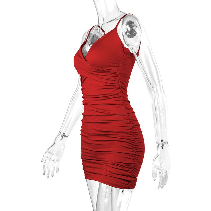Sexy V-hals camisole voor de zomer is populair, damesjurk met geplooide billen en blote rug_voghion.com