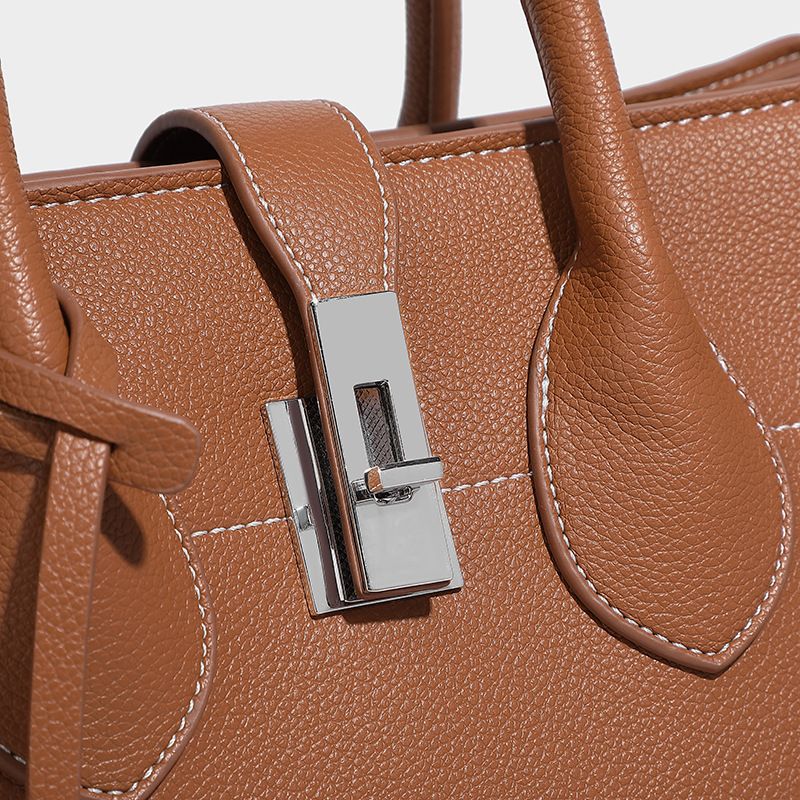 Vintage-inspirierte Tragetasche mit großem Fassungsvermögen. Stilvolle, vielseitige Handtasche mit Schlossverschluss, mehreren Taschen, perfekt für Arbeit, Reisen und den täglichen Gebrauch_voghion.com