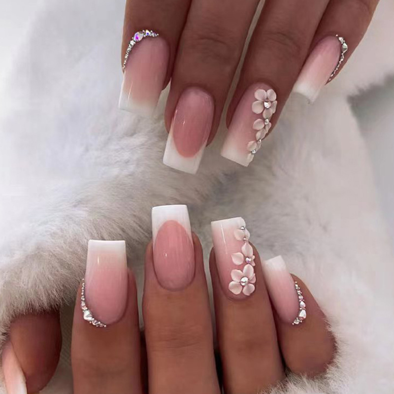 Vollständige Abdeckung, 24 Stück, künstliche Nägel mit Kleber, langer Sarg, französische Ballerina-Kunstnägel mit künstlichen Strass-Designs_voghion.com