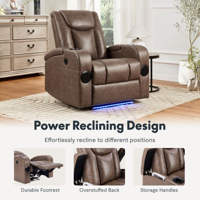 Recliner Sofa With Power Recline, Adjustable Split Back, USB Charging, Bluetooth Speakers & LED LightingRecliner Sofa With Power Recline, Adjustable Split Back, USB Charging, Bluetooth Speakers & LED_voghion.com