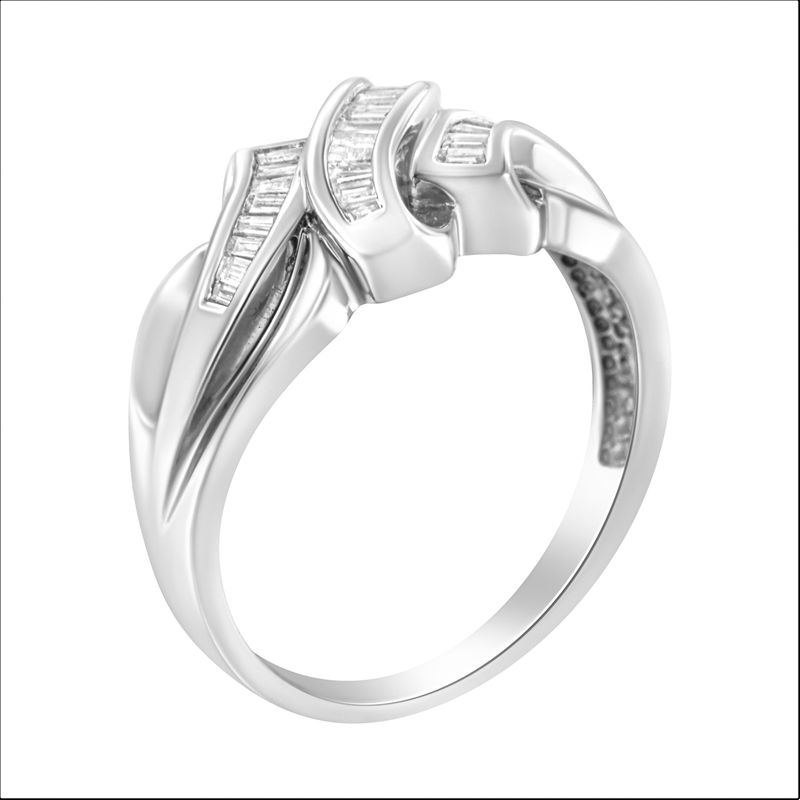14K White Gold 1/3 Cttw Channel Set Baguette Diamond Bypass Ring Band (H-I Color, SI1-SI2 Clarity) - Ring Size 7_voghion.com