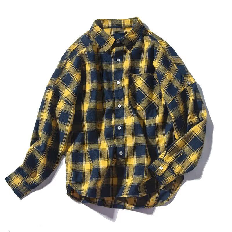 Unbeatable Quality Trendy Clothing, Front Short, Back Changchun Autumn Fashion Brand Loose Men's Style, Casual Checkered Long Sleeved_voghion.com