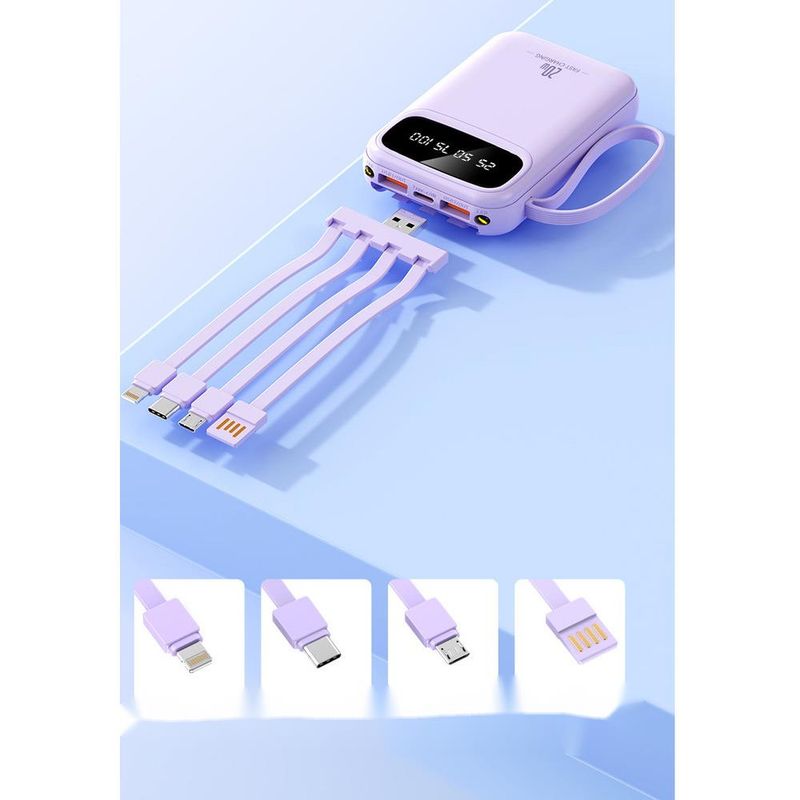 20000mAh Mini Power Bank With Built-in Cable – Ultra-Compact Portable Charger, High Capacity Fast Charging For Phones, Travel Gift_voghion.com