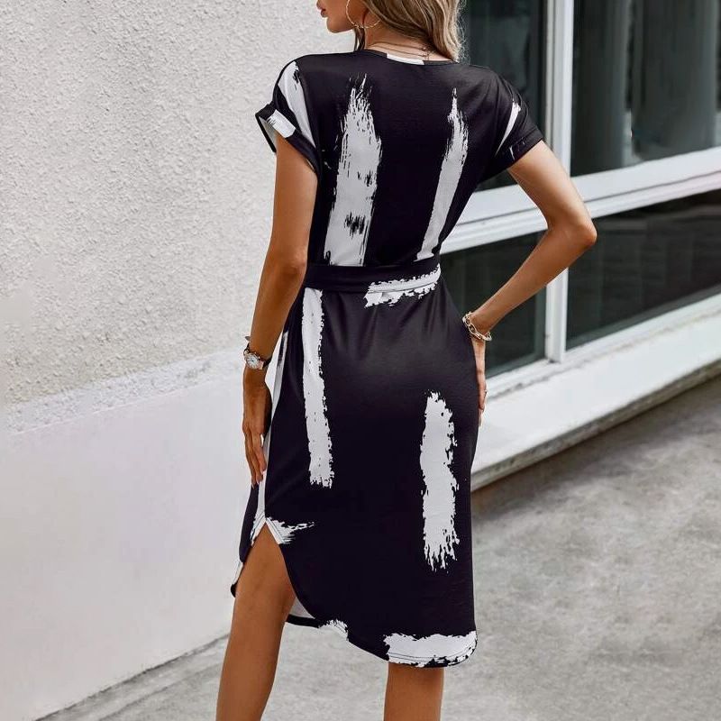 Temperamentkleid für Frauen 2025 Neuer sanfter Stil V-Ausschnitt Französischer High-End-eleganter chinesischer Feng Shui-Tintendruckrock_voghion.com