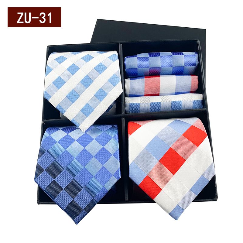 Unisex Men's gift box tie Fashion business striped tie square scarf set luxury gift box_voghion.com