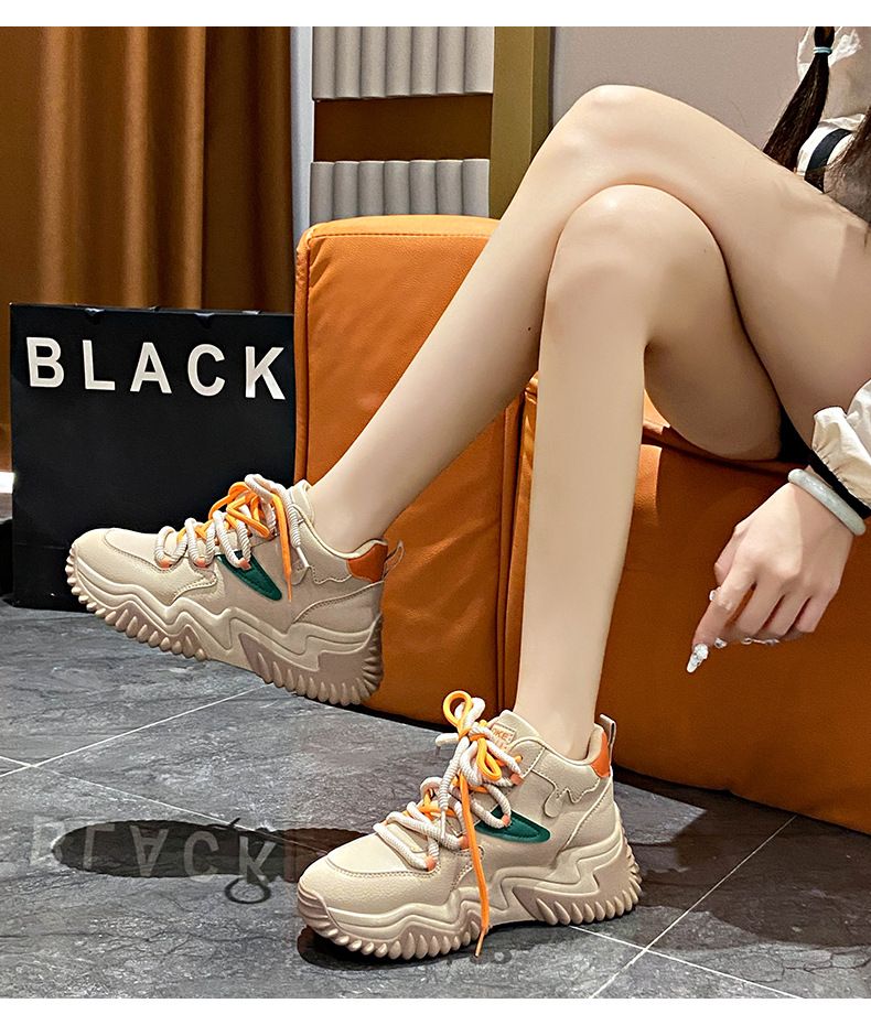 Bottes mi-hautes à plateforme pour femmes, chaussures de papa à plateforme, bottes d'alpinisme à lacets, chaussures décontractées pour femmes_voghion.com