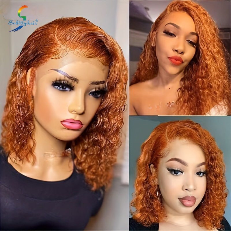 180% 13x4 perruque de cheveux humains bordeaux gingembre orange bouclés Bob perruque moyenne longue vague profonde perruque bouclée ondulée dentelle avant perruque de cheveux humains ligne de cheveux naturelle_voghion.com