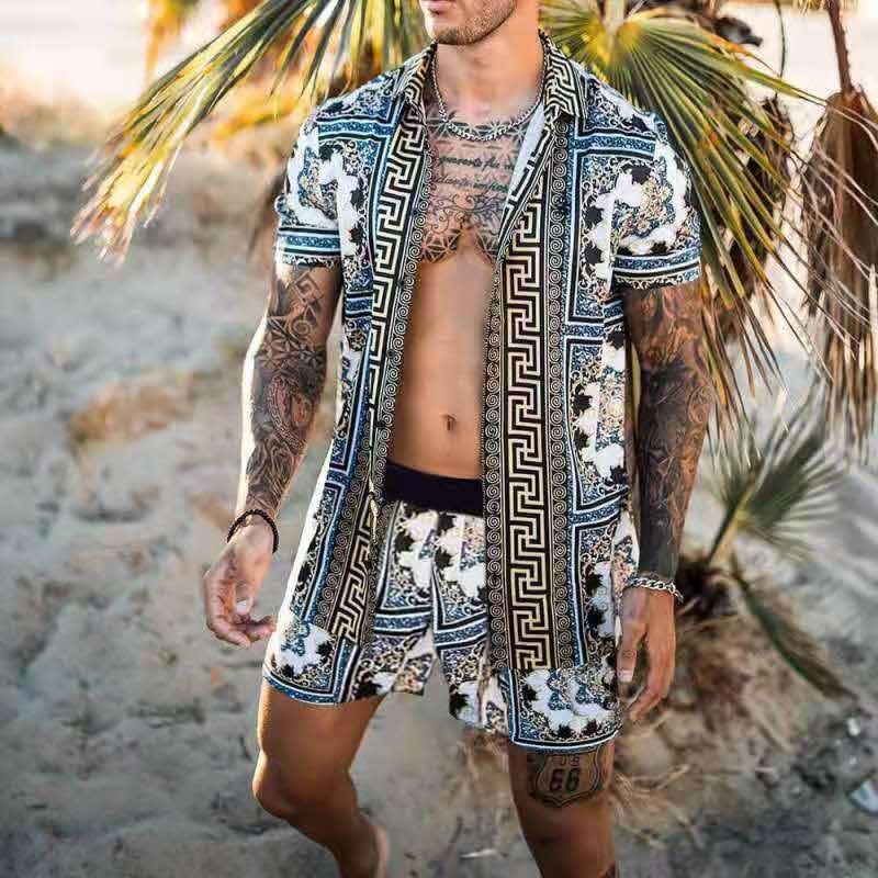 Summer Fashion Beach Shirts for Men 2 Piece Set Outfits Men Clothing Floral Printed Hawaiian Shirt Men Shorts Set Short Sleeve_voghion.com