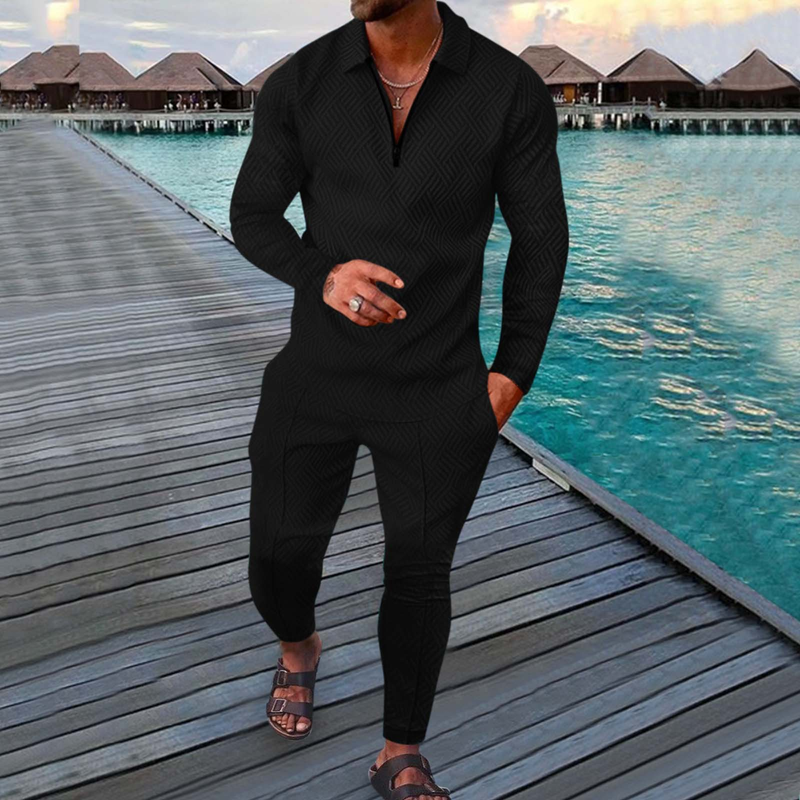 Camisa polo de manga larga y pantalones de chándal para hombre, traje de primavera y otoño de 2023, sudadera con cuello en V, ropa de calle vintage, conjuntos de chándal_voghion.com